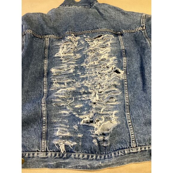 Distressed 1X Denim Jean Jacket - Picture 8 of 9